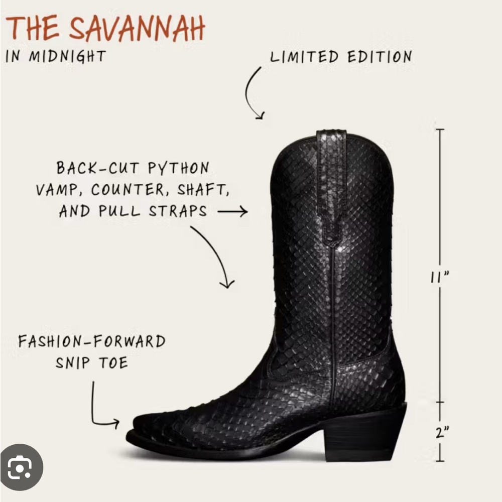 SOLD OUT LIMITED EDITION Tecovas Savannah Midnight Python Cowboy Boots